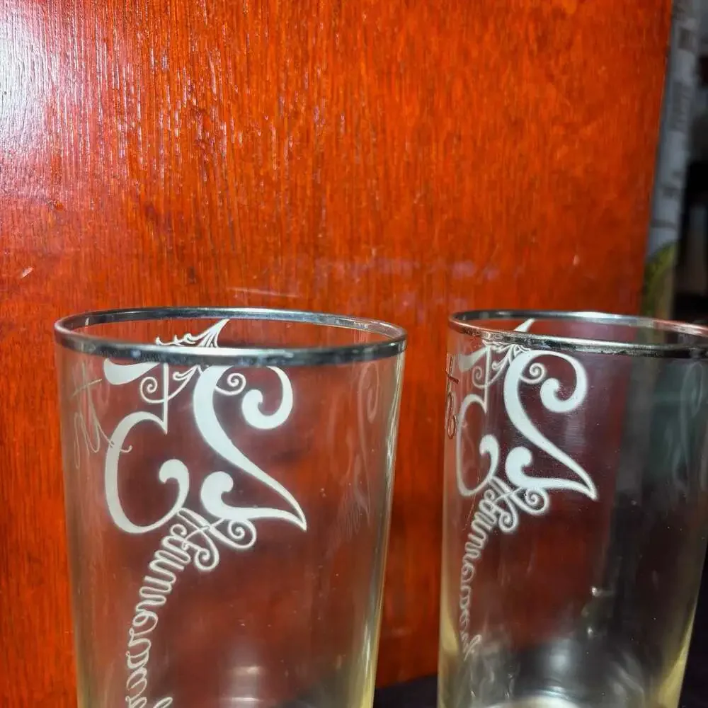 Set of 4 Vintage Mid-Century 25th Anniversary Silver Rim Highball Tumblers